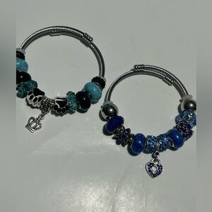 Silver and Blue Charm Bracelet with Heart and Paw Charms